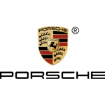Porsche Logo in Gold, rot und schwarz